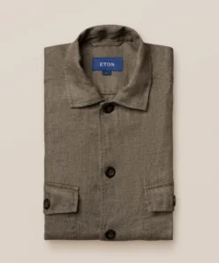 Off The Water Eton Khaki Linen Over Shirt