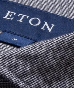 Off The Water Eton Navy Houndstooth Cotton Tencel Flannel-Slim Fit Button Down Collar