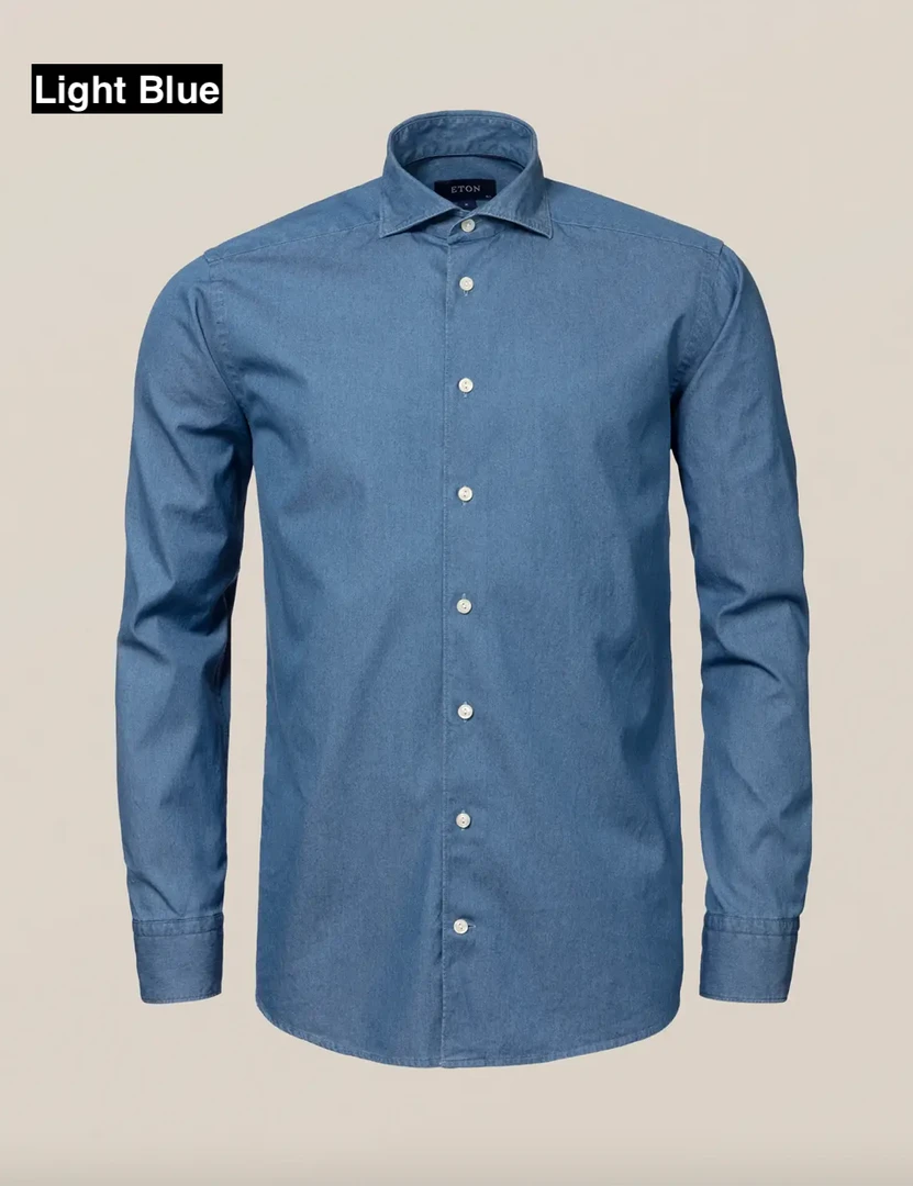 Eton Blue Denim Shirt Full Cut Away Collar 2 Eton Blue Denim Shirt Full Cut Away Collar