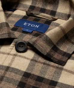 Off The Water Eton Brown Cotton Check Cotton Wool Cashmere Overshirt