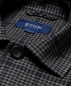 Eton Blue Checked Cotton Wool Cashmere Overshirt Off The Water