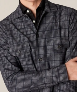 Eton Blue Checked Cotton Wool Cashmere Overshirt Off The Water