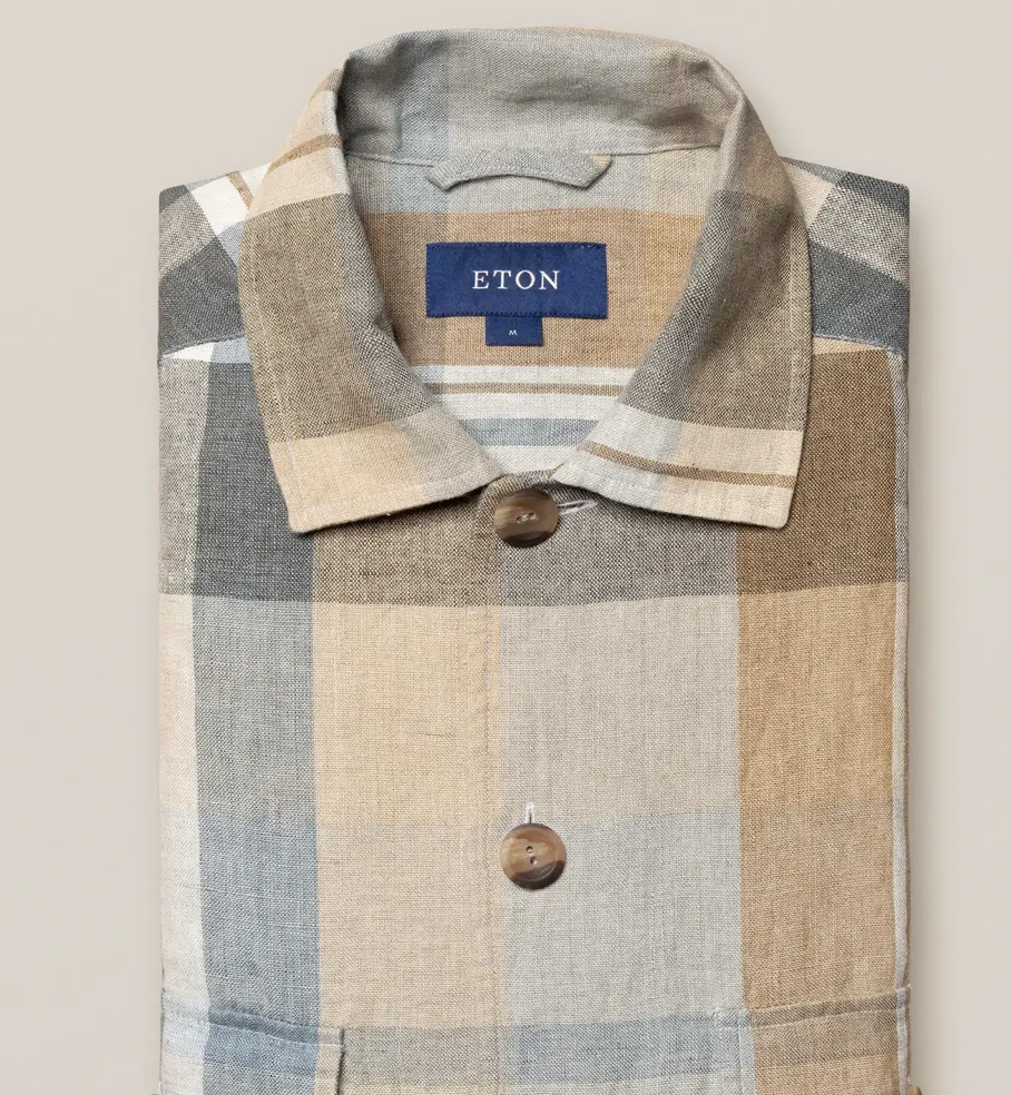 Eton Khaki Plaid Linen Twill Overshirt Off The Water 1 Eton Khaki Plaid Linen Twill Overshirt Off The Water