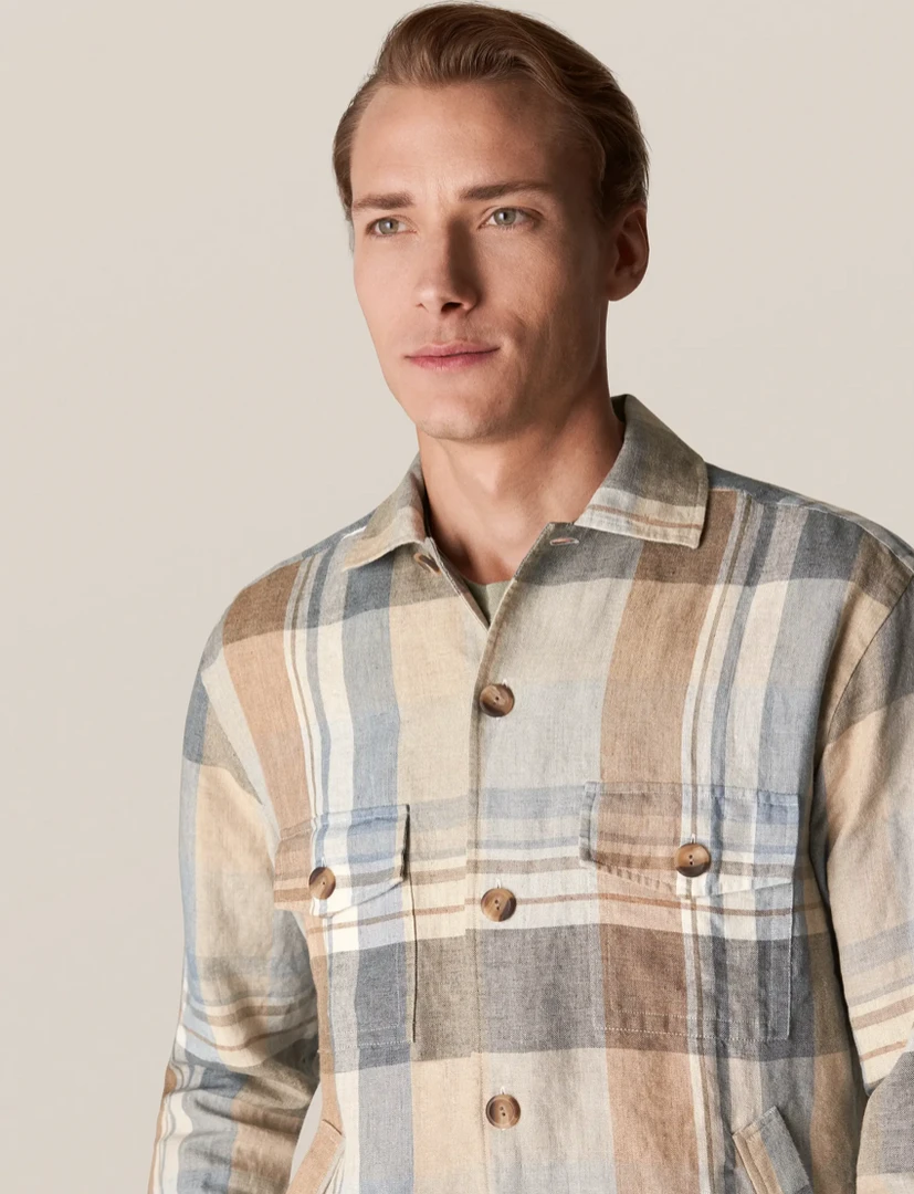 Eton Khaki Plaid Linen Twill Overshirt Off The Water 4 Eton Khaki Plaid Linen Twill Overshirt Off The Water