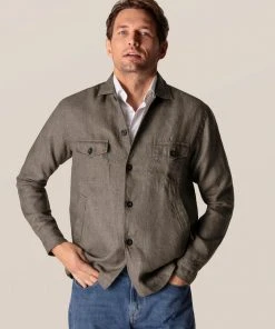 Off The Water Eton Khaki Linen Over Shirt